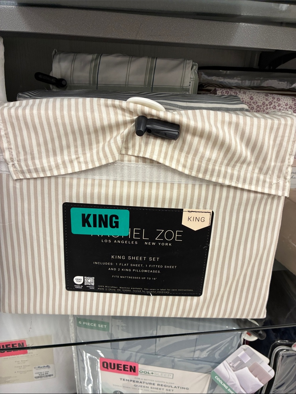Rachel Zoe King Stripe Sheet Set in Beige and White